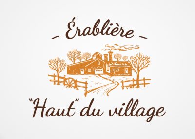 Conception de logo, cartes d’affaires, affiche et autocollants – Érablière Haut du Village