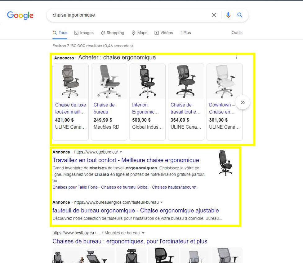 Exemple d'annonces Google Ads